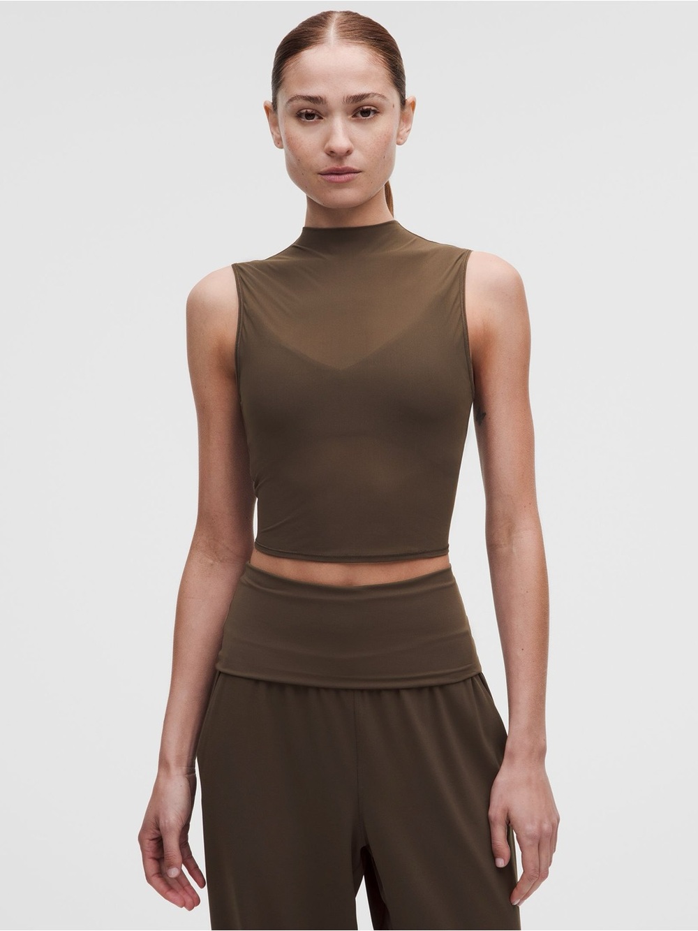 Lululemon Nulu and Mesh-Overlay Cropped Studio Tank Top L XL NWT